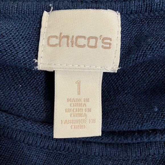 Chico’s Thin Knit Sweater Blue Asymmetrical Hem Sz Medium - Picture 9 of 10